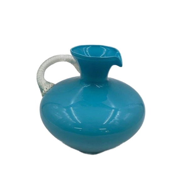 Carlo Moretti Empoli Murano Blue Cased Art Glass Pitcher with Twist Handle - Picture 4 of 10